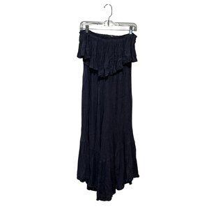 Elan  Navy Blue Off-Shoulder Ruffle Hem & Elastic Waist Women's Jumpsuit Size L